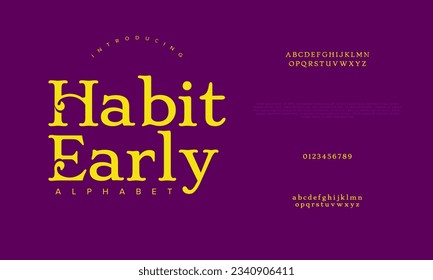 Habitearly premium luxury elegant alphabet letters and numbers. Elegant wedding typography classic serif font decorative vintage retro. Creative vector illustration