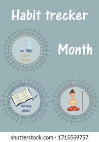 Habits tracker blank with cute illustration. Bullet journal 
