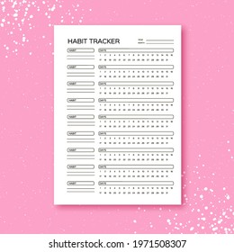 Habits Tracker for a Month. Simle Template. Design for organizer or planner. Printable page.