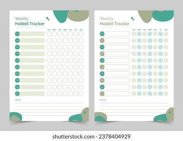 Habits Tracker Printable Template, Modern Planner Template Set, Vector Planner