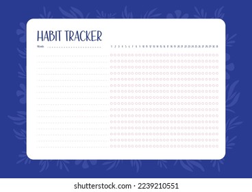 Habits Tracker printable template Vector. Monthly planner habit tracker blank template. Monthly planer. Vector illustration.Time management equipment.