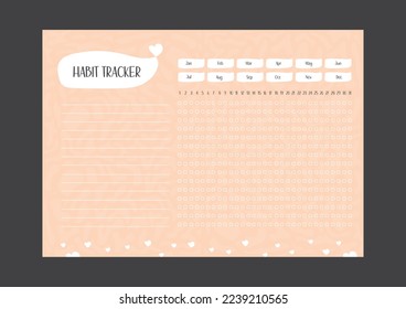 Habits Tracker printable template Vector. Monthly planner habit tracker blank template. Monthly planer. Vector illustration.Time management equipment.