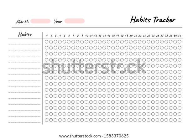 Habits Tracker\
printable template Vector. Blank white notebook page A4. Business\
organizer schedule page for  for effective planning. Paper sheet.\
Vector illustration\
design