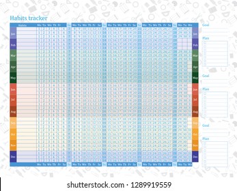 habits  tracker template 2019 for personal used