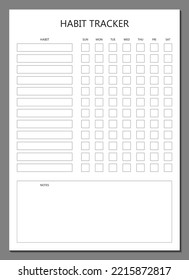 Habits tracker template. Blank notebook page isolated on gray. Page of the business organizer. Sheet of paper