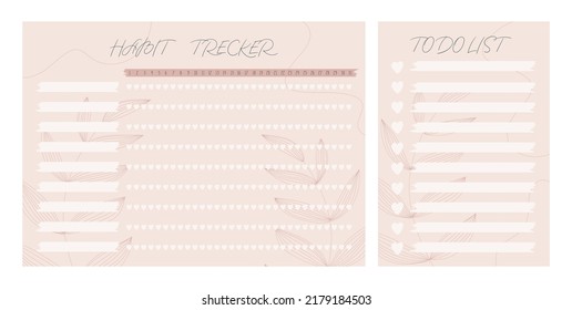 Habits tracker and to-do-list with frame decorated by universe. Vector illustration. Abstract flowers. Botany. Printable organizer, diary, planner for important goals