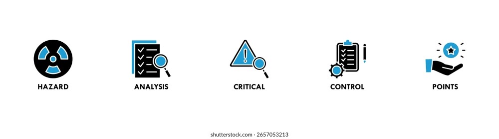 HACCP banner web icon vetorial illustration concept for hazard analysis and critical control points acronym in food safety management system (conceito de ilustração vetorial para análise de perigos e pontos de controlo críticos no sistema de gestão da segurança alimentar)