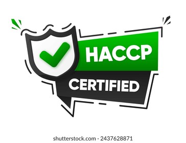 Etiqueta certificada HACCP. Análisis de Peligros Puntos Críticos de Control. Banner aislado sobre fondo blanco. Etiqueta de certificación. Ilustración vectorial.
