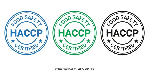 HACCP certified round stamp. Hazard analysis and Critical Control Points emblem. Warranty quality icon isolated on white background. Food safety badge sticker. Vector illustration.