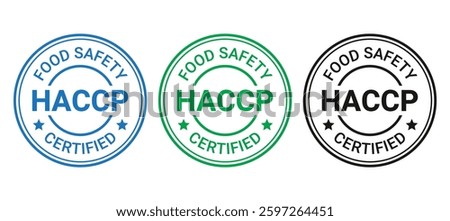 HACCP certified round stamp. Hazard analysis and Critical Control Points emblem. Warranty quality icon isolated on white background. Food safety badge sticker. Vector illustration.