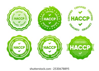 HACCP Certified stamps. Certified emblem. Hazard analysis and Critical Control Points. Food safety system badge. Vector illustration.