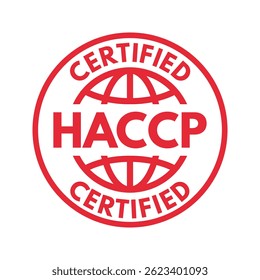 haccp certified, vector illustration isolated on white background, hazard analysis critical control points badge