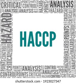HACCP - Análisis de riesgos Puntos de control críticos ilustración vectorial nube de palabras aislada en un fondo blanco.