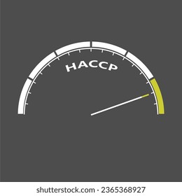HACCP - Hazard Analysis and Critical Control Points acronym. Instrument scale with arrow. Colorful infographic gauge element.