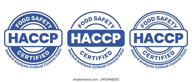 HACCP Hazard Analysis Critical Control Points, Food Safety system, logo, badge, icon, sticker, label, emblem, stamp, symbol, green, golden, flat vector, isolated illustration. HACCP Certified.