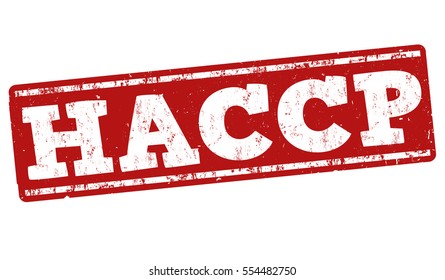 HACCP (Hazard Analysis Critical Control Points) estampilla de goma gruesa en fondo blanco, ilustración vectorial