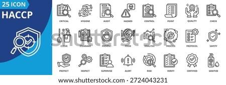 haccp icon set collection in outline style. icon pack contain hazard, control, safety, quality, check, inspect, hygiene, critical, verify, risk icon