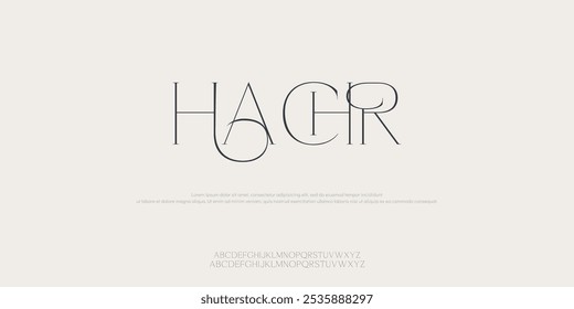 Hachr elegant font, vintage type or luxury premium typeface, vector English royal alphabet. Classic typography in modern or old art deco style, serif letters for modern or retro poster font