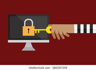 Hack password to computer, Vector illustration in flat style