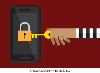 Hack password to mobile phone, Vector illustration in flat style