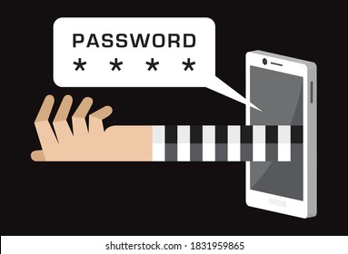 Hack the password from online system, Vector illustration in flat style
