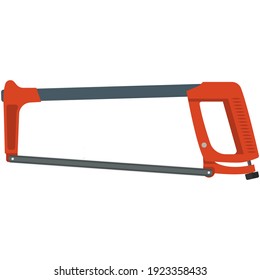 Hack saw vector flat icon. Metal hacksaw equipment with toothed sharp blade and handle isolated on white background