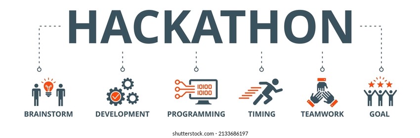 Hackathon banner web icon vector illustration concept for design sprint-like social coding event with icon of brainstorm, development, programming, timing, speed, teamwork, and goal