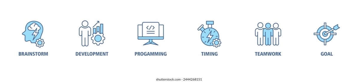 Hackathon banner web icon vector illustration concept for design sprint-like social coding event with icon of brainstorm, development, programming, timing, speed, teamwork, and goal