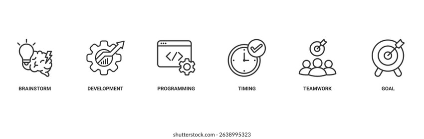 Hackathon banner web icon vector illustration concept for design sprint-like social coding event with icon of brainstorm, development, programming, timing, speed, teamwork, and goal