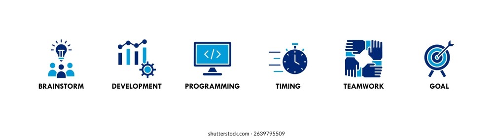 Hackathon banner web icon vector illustration concept for design sprint-like social coding event with icon of brainstorm, development, programming, timing, speed, teamwork, and goal