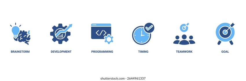 Hackathon banner web icon vector illustration concept for design sprint-like social coding event with icon of brainstorm, development, programming, timing, speed, teamwork, and goal