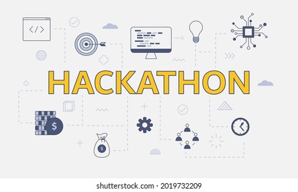 hackathon concept with icon set with big word or text on center