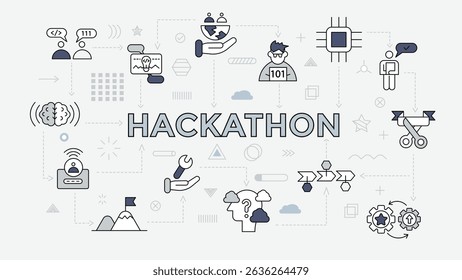 hackathon concept with icon set with big word or text on center
