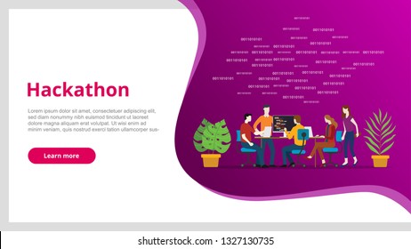 Hackathon Concept Team Programming For Website Template Banner Design - Vector