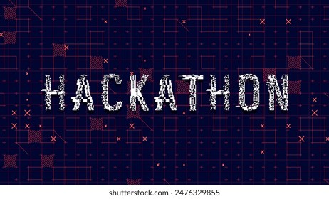 Hackathon Glitched Word Banner. HUD Hologram Cyberpunk Style. Neon Tech Hackathon Glitch Background. Design Element for Tech Programmers Event. Vector Illustration.