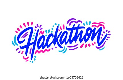 Hackathon hand drawn vector word, Hand sketched lettering typography. Hand drawn lettering sign. Badge, icon, banner, tag, illustration
