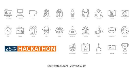 hackathon outline vector icon sheet