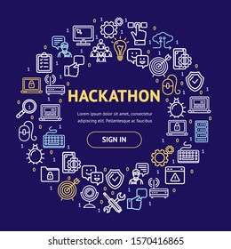 Hackathon Signs Round Design Template Thin Line Icon Concept Frame or Border for Text. Vector illustration
