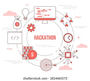 Hackathon Technology Concept With Icon Set Template Banner With Modern Orange Color Style