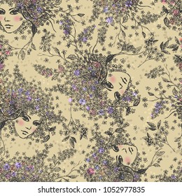 Hackberry-girl. Vector seamless sketched background Eps-8