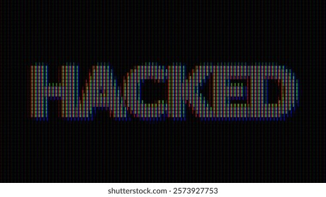 HACKED Glitched Word. HUD Hologram Cyberpunk Style Banner. Neon Tech HACKED Glitch Background. Design Element for Tech Cyber Security Event. Vector Illustration.