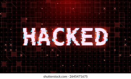 Glitched Word gehackt. HUD Hologram Cyberpunk Style Banner. Neon Tech HACKED Glitch Achtergrond. Ontwerpelement voor het Tech Cyber Security Event. Ransomware, malware, datalek. Vectorillustratie.
