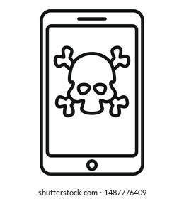 Hacked smartphone icon. Outline hacked smartphone vector icon for web design isolated on white background
