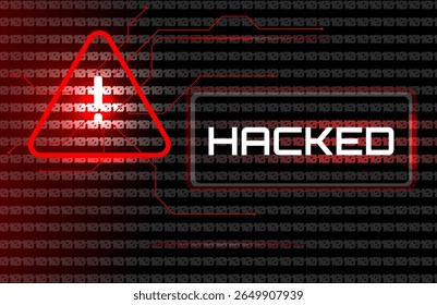 Hacked System Alert - Red Triangle Warning Sign auf Glitch Screen