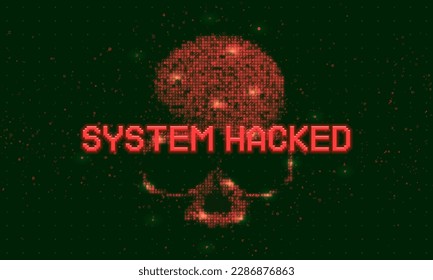 Hacked system or cyber attack. Digital skull constructed with programming code. Vector illustration.