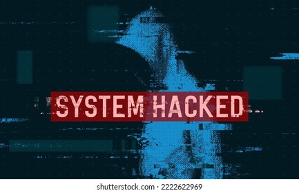 Hacked system or cyber attack. Glitched silhouette, bitmap effect, error signal, technical problem. Vector illustration.