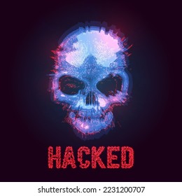 Sistema hackeado o ciberataque. Calavera de signo de advertencia. Peligro de virus de Internet, problema técnico o error del sistema. Ilustración vectorial.
