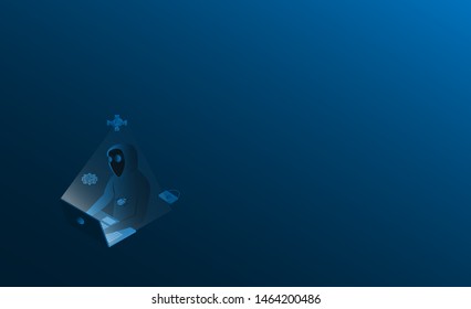 Hacker able to penetrate data and Protection system Progress upload and download data information in cloud. 3d isometric flat design. icon Vector illustration.