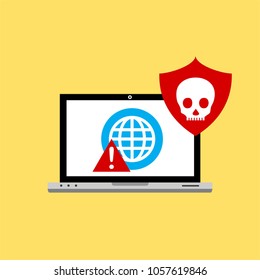 Hacker activity computer.Alert notification on laptop computer vector, malware concept, spam data, fraud internet error, insecure connection, online scam, virus