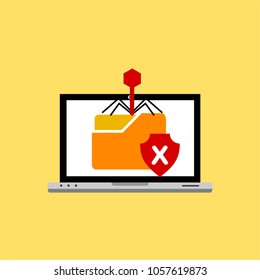 Hacker activity computer.Alert notification on laptop computer vector, malware concept, spam data, fraud internet error, insecure connection, online scam, virus